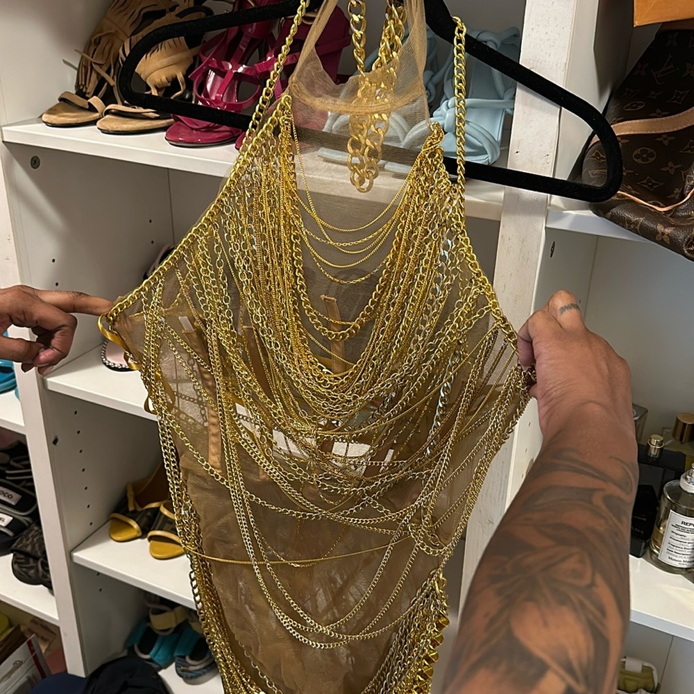 Custom Gold Chain Mesh Birthday Dress